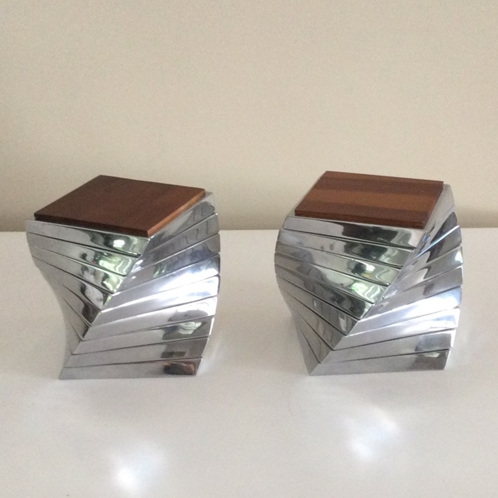 Nambé Spiral Wood & Silver Coasters